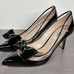 Valentino Garavani Glassglow Pointy Toe Pump, Black Patent, Womens Sz 7.5 / 37.5